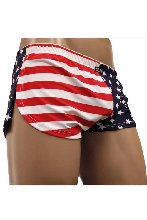 Neptio USA Flag Retro Men's Athletic Side Split Shorts