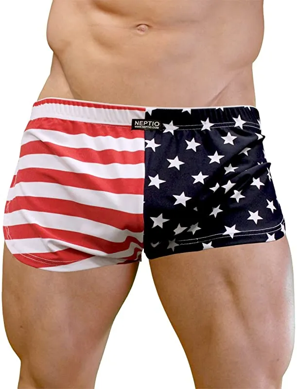 Neptio USA Flag Retro Men's Athletic Side Split Shorts