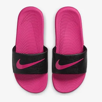 NIKE KIDS KAWA SLIDES - BLACK/VIVID PINK