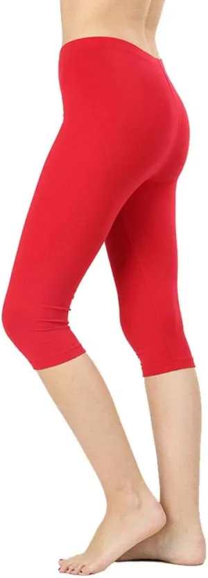 NioBe Clothing Womens High Waist Basic Solid Cotton Soft Capri Leggings