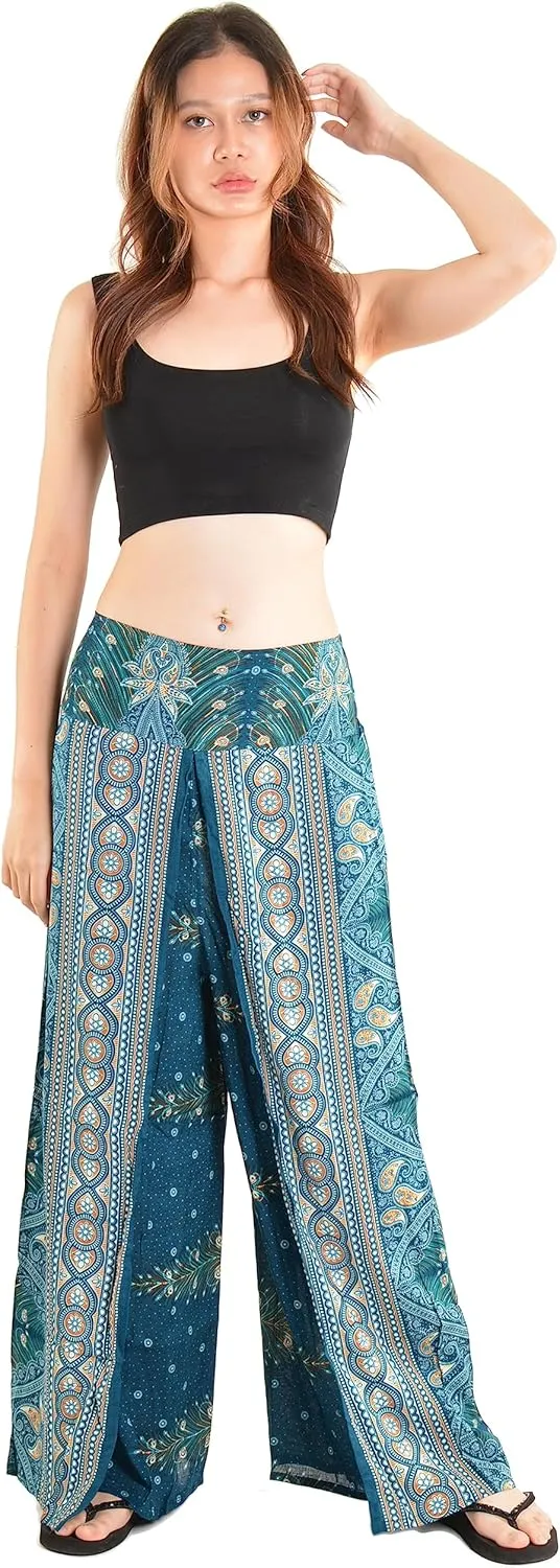 Orient Trail Womens Palazzo Slit Leg Wide Leg Wrap Pants Casual Beach Boho Hippie Bohemian Pilates Flowy Pants Sizes 2-18