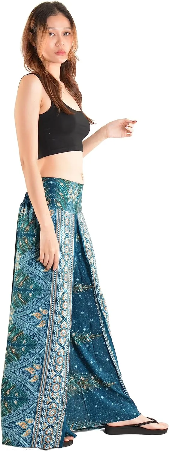 Orient Trail Womens Palazzo Slit Leg Wide Leg Wrap Pants Casual Beach Boho Hippie Bohemian Pilates Flowy Pants Sizes 2-18