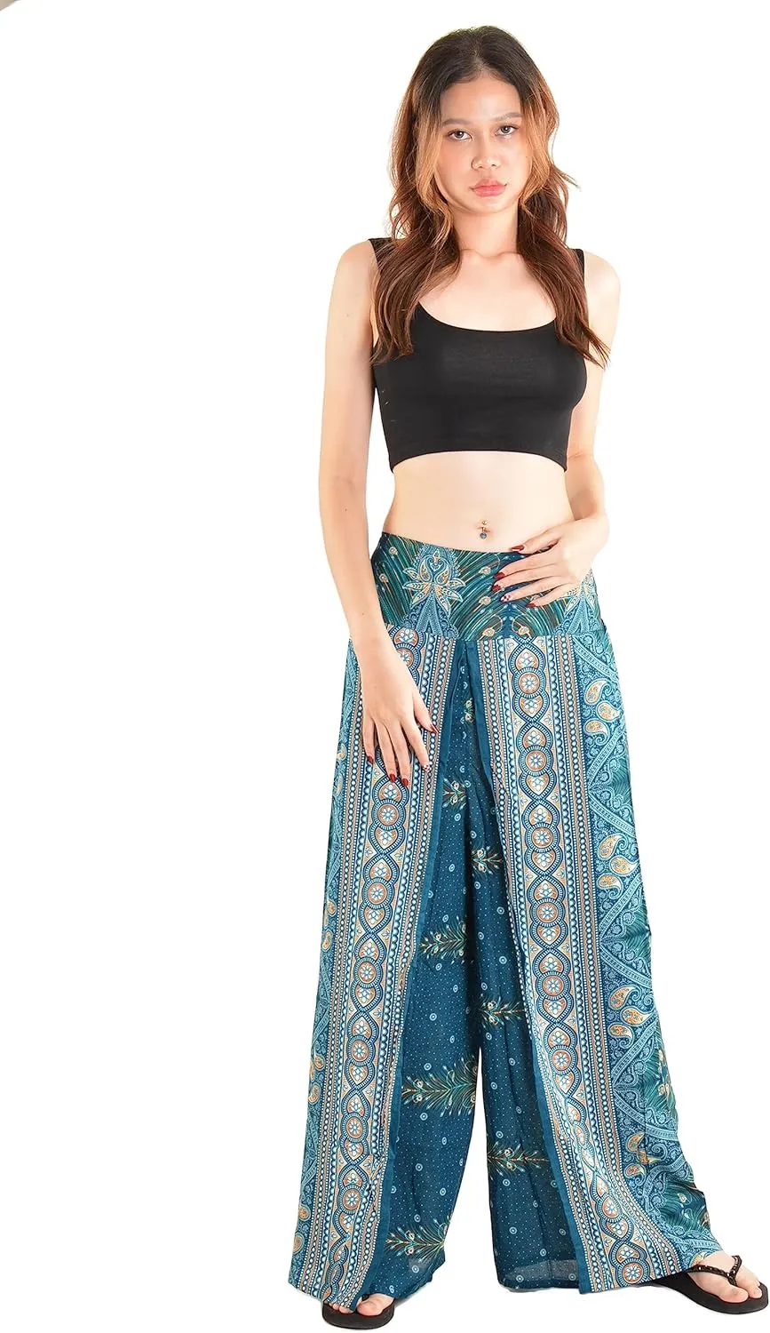 Orient Trail Womens Palazzo Slit Leg Wide Leg Wrap Pants Casual Beach Boho Hippie Bohemian Pilates Flowy Pants Sizes 2-18