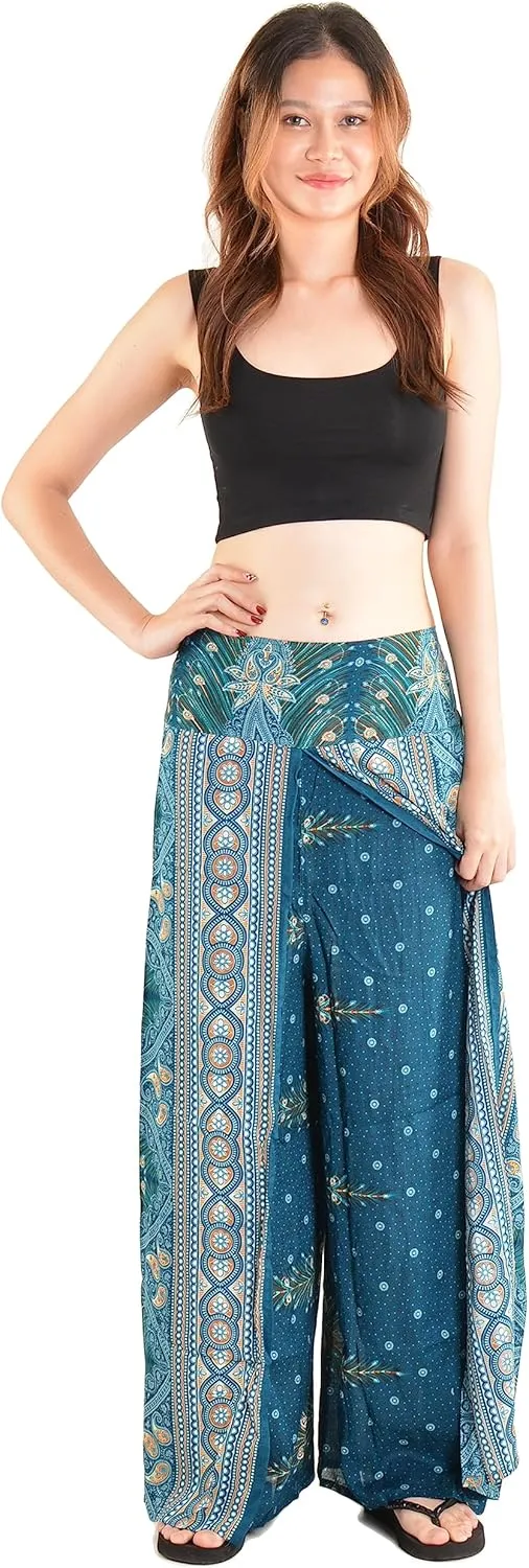 Orient Trail Womens Palazzo Slit Leg Wide Leg Wrap Pants Casual Beach Boho Hippie Bohemian Pilates Flowy Pants Sizes 2-18