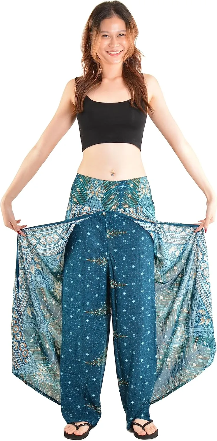 Orient Trail Womens Palazzo Slit Leg Wide Leg Wrap Pants Casual Beach Boho Hippie Bohemian Pilates Flowy Pants Sizes 2-18