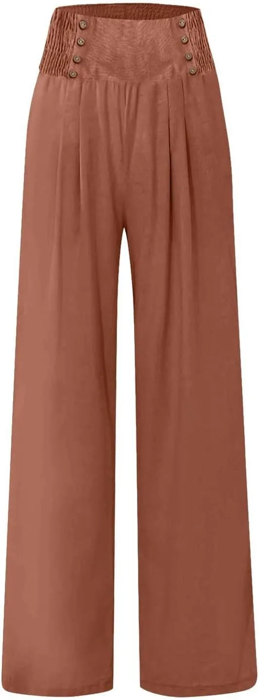 Palazzo Pants For Women Casual Plus Size Trouser Summer Boho Wide Leg Smocked High Waist Casual Loose Lounge Pants