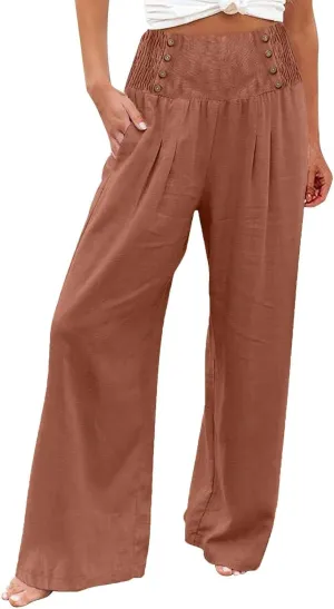 Palazzo Pants For Women Casual Plus Size Trouser Summer Boho Wide Leg Smocked High Waist Casual Loose Lounge Pants