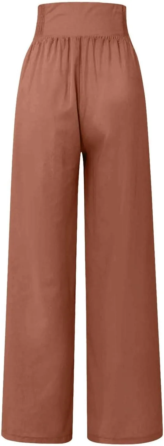 Palazzo Pants For Women Casual Plus Size Trouser Summer Boho Wide Leg Smocked High Waist Casual Loose Lounge Pants