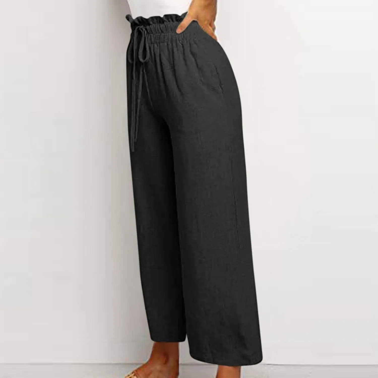 Pants for Women, Pants Cotton Linen Straight Leg Wide High Waisted Summer
