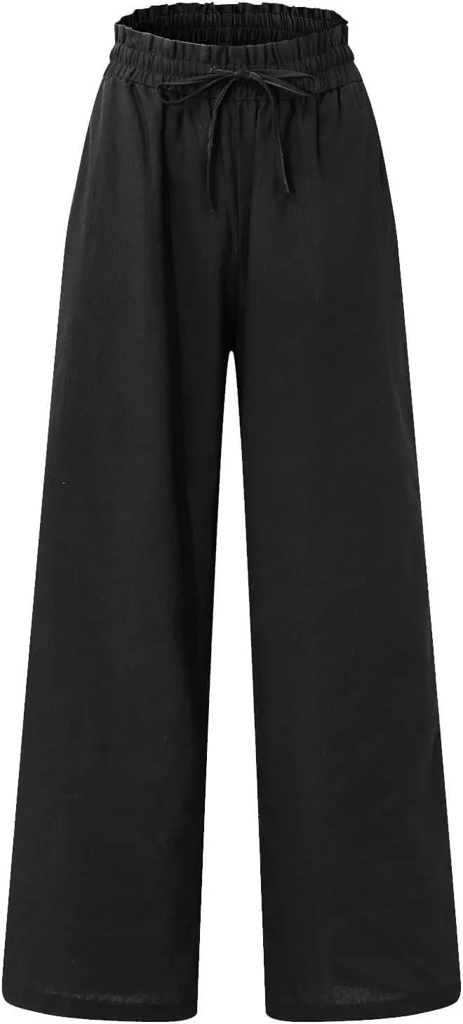 Pants for Women, Pants Cotton Linen Straight Leg Wide High Waisted Summer