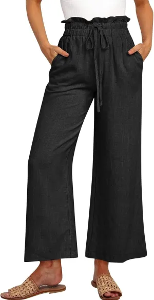 Pants for Women, Pants Cotton Linen Straight Leg Wide High Waisted Summer