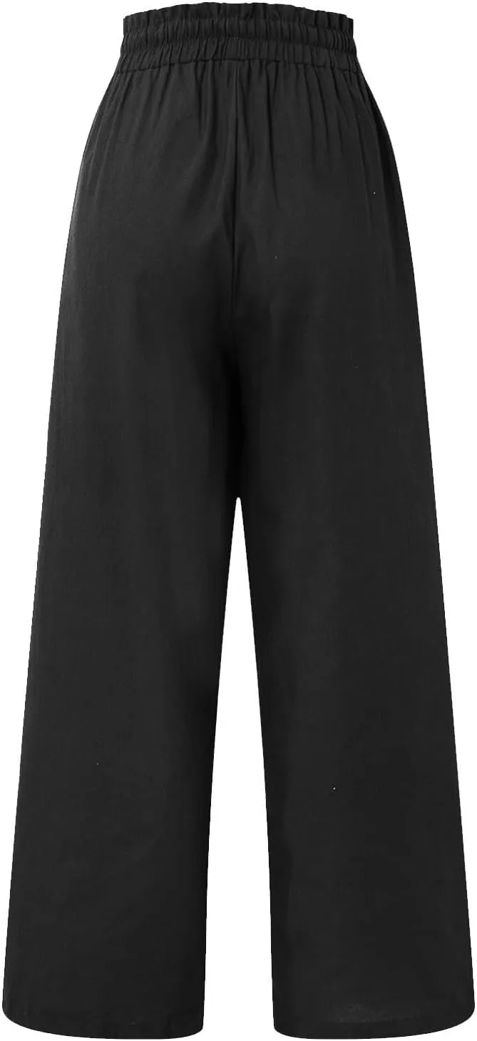 Pants for Women, Pants Cotton Linen Straight Leg Wide High Waisted Summer