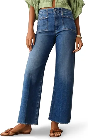 PHISOCKAT High Waisted Wide Leg Jeans for Women Stretchy Baggy Jeans Trendy Denim Pants with Pockets Dark Blue Size 6