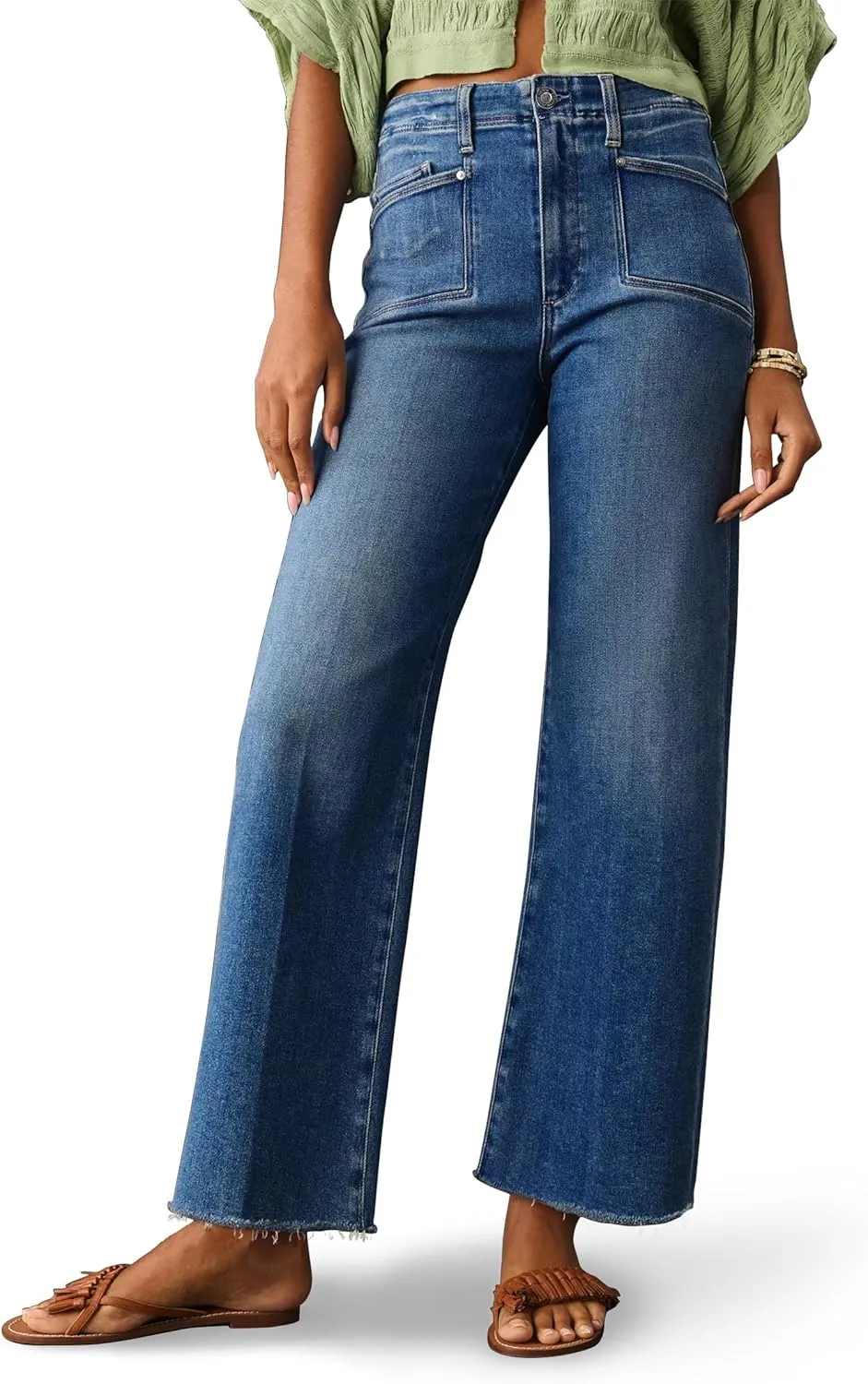 PHISOCKAT High Waisted Wide Leg Jeans for Women Stretchy Baggy Jeans Trendy Denim Pants with Pockets Dark Blue Size 6