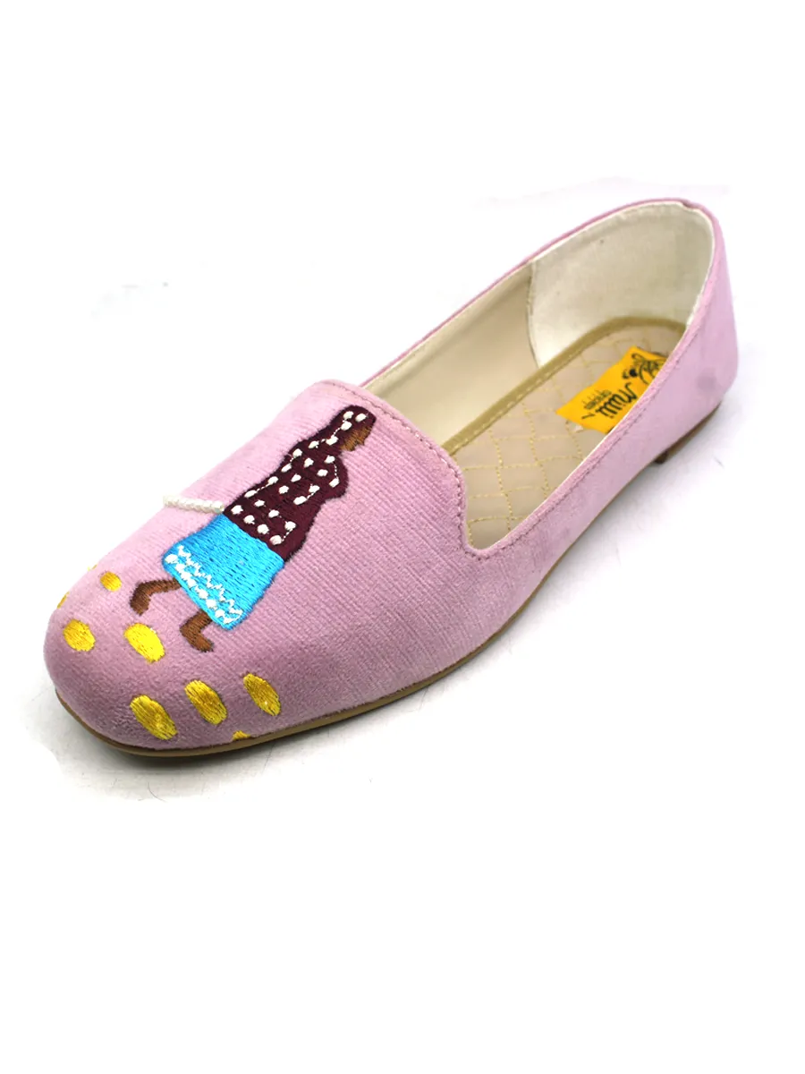 Pink Velvet Embroidery Pumps