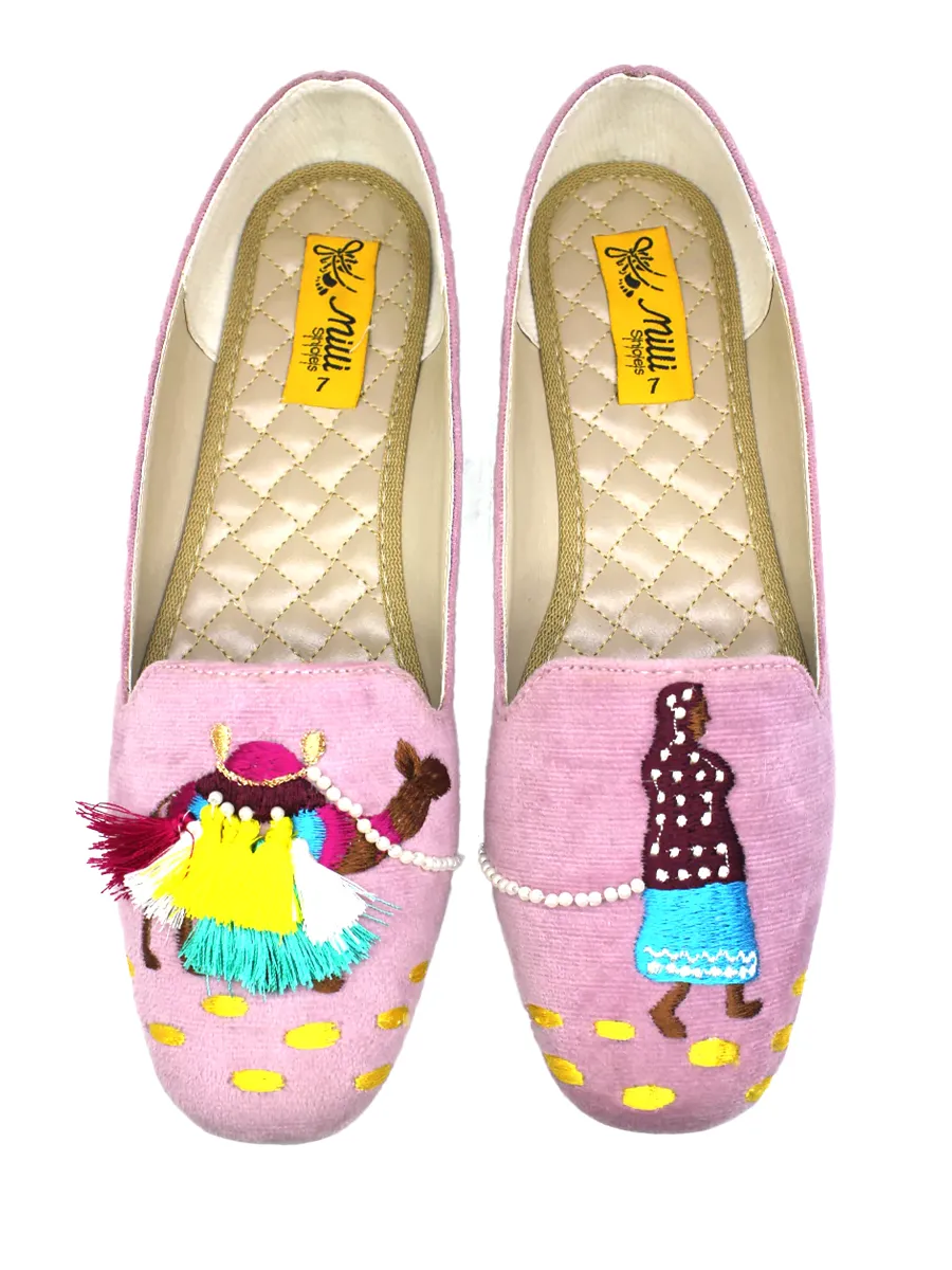 Pink Velvet Embroidery Pumps