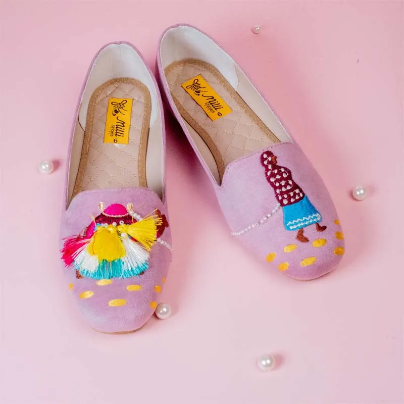 Pink Velvet Embroidery Pumps