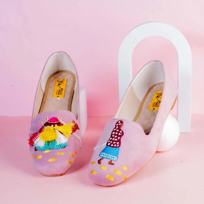 Pink Velvet Embroidery Pumps
