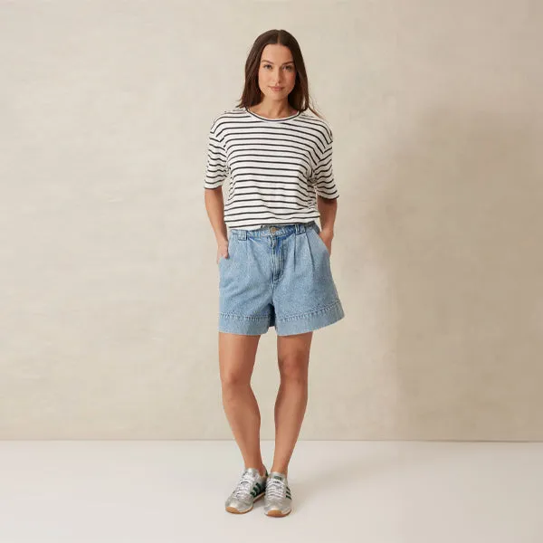 Pleat Front Short - Vintage Blue Denim