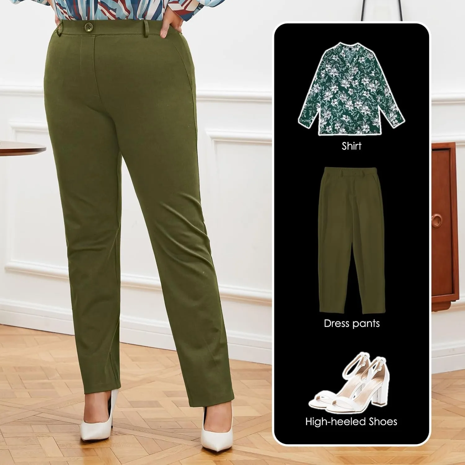 Plus Size Women's Straight-Leg Dress Pants - Slacks for Business Casual,Work Clothes for Office