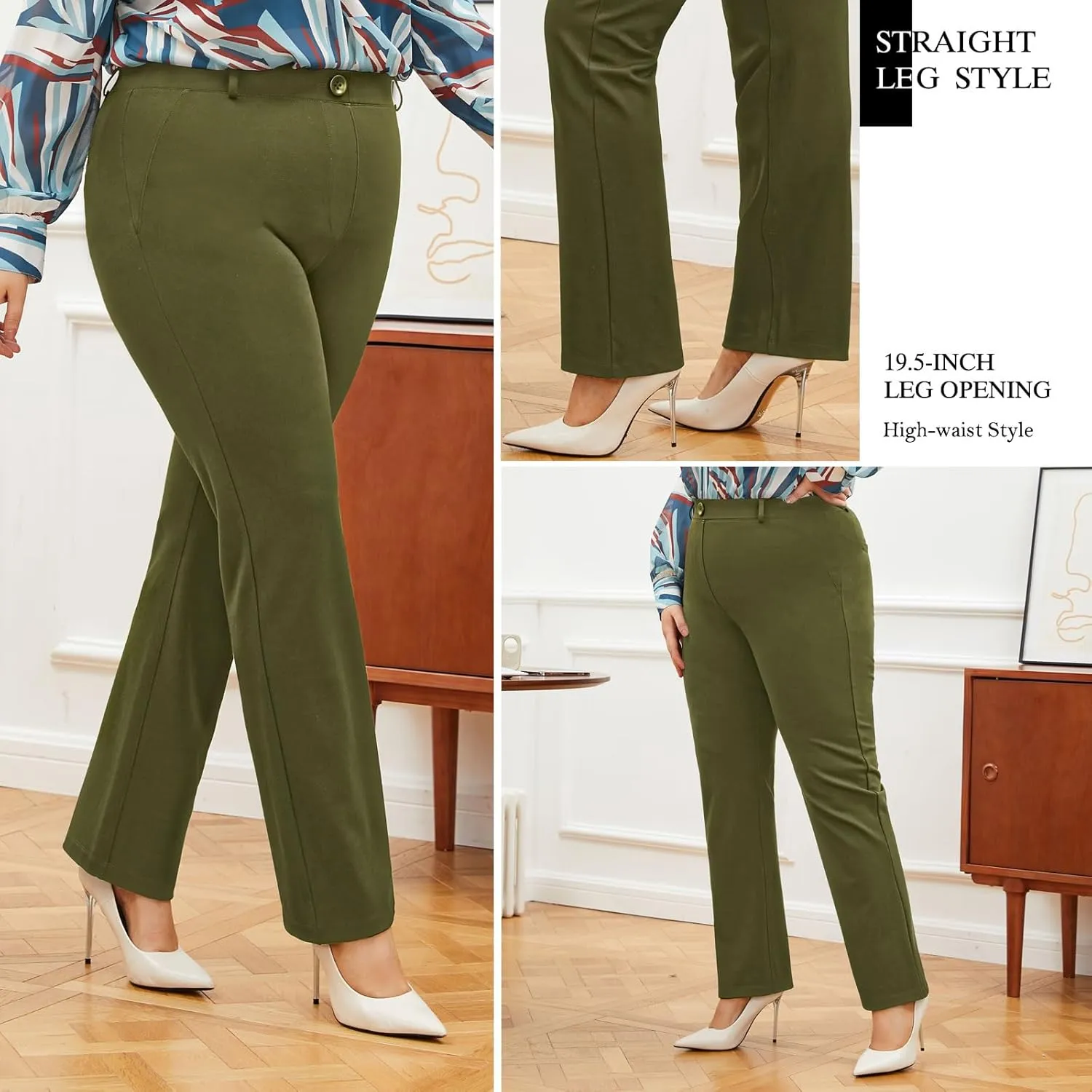 Plus Size Women's Straight-Leg Dress Pants - Slacks for Business Casual,Work Clothes for Office