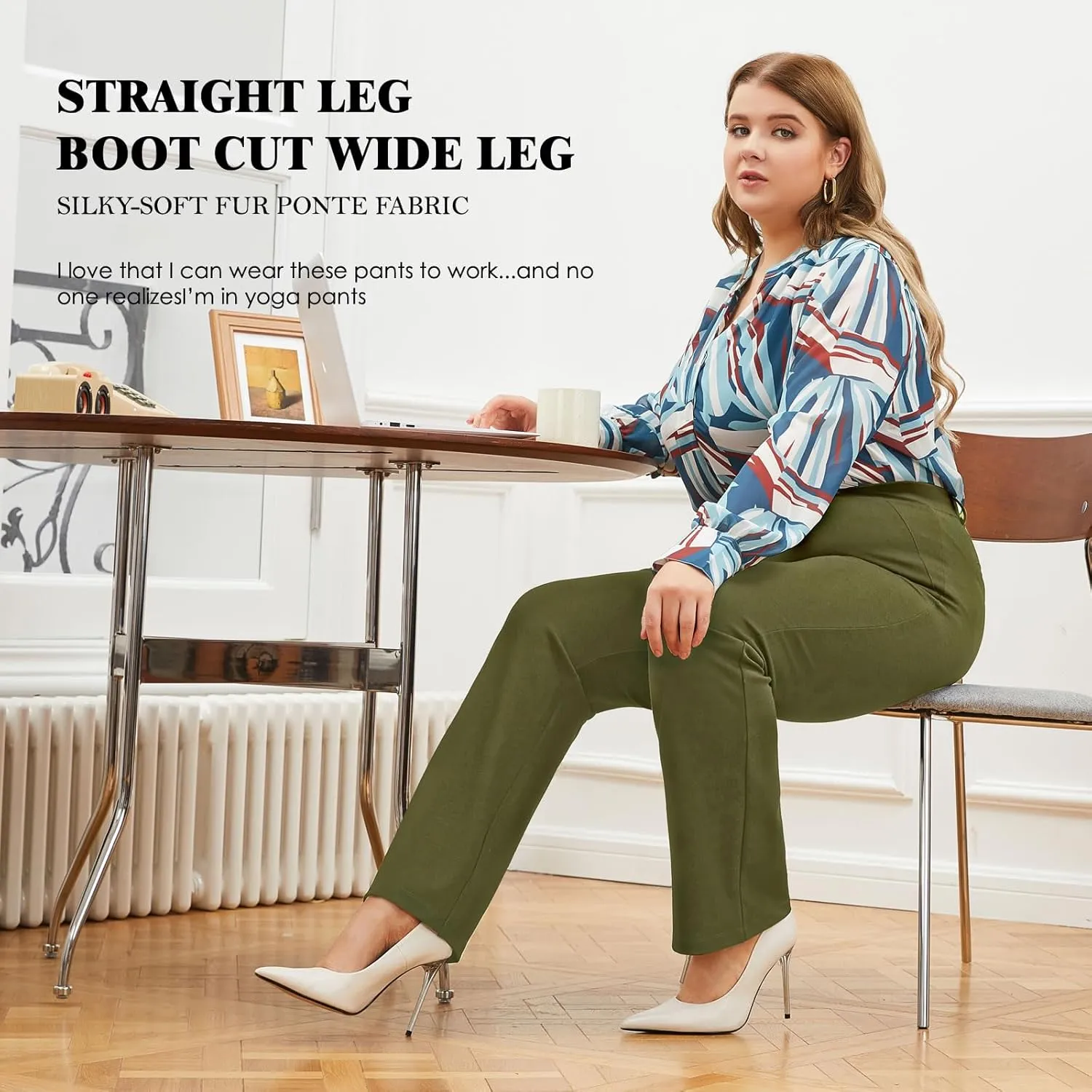 Plus Size Women's Straight-Leg Dress Pants - Slacks for Business Casual,Work Clothes for Office