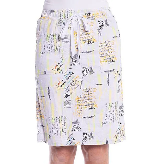 Printed Drawstring Crushed Skirt - Graffiti Print