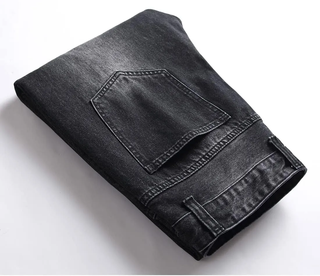 Ripped Jeans for Men Slim Denim Regular Fit Tapered Leg Distressed Destroyed Pants Mens Jeans with Hole
