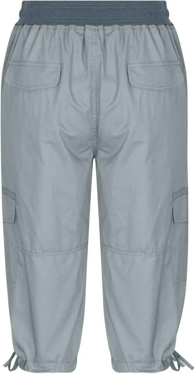 RKSTN Summer Capri Pants for Women Casual Cargo Pant Elastic Waist Cropped Trouser Pants with Pockets Plain Capris