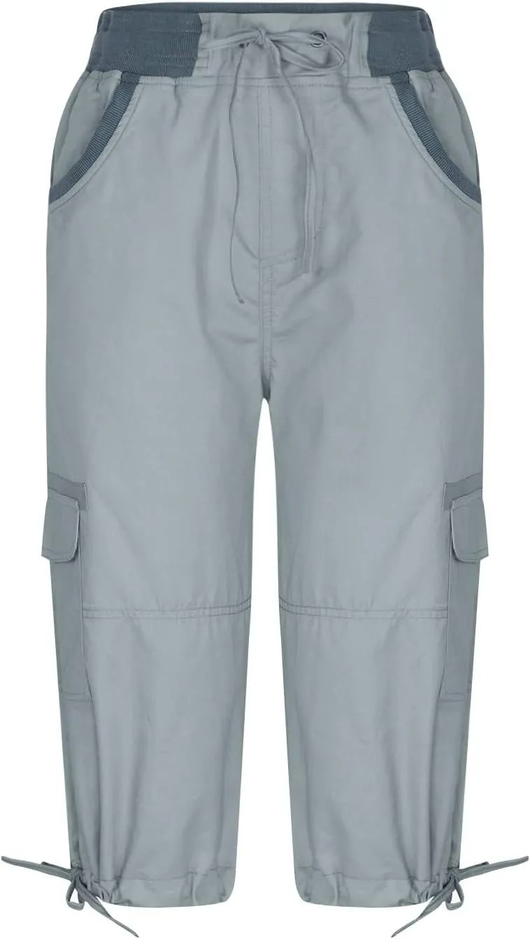 RKSTN Summer Capri Pants for Women Casual Cargo Pant Elastic Waist Cropped Trouser Pants with Pockets Plain Capris