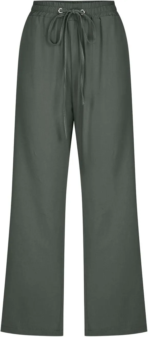 RKSTN Summer Capri Pants for Women Casual Cotton Linen Pants Straight Leg Vacation Beach Crop Pant with Pockets