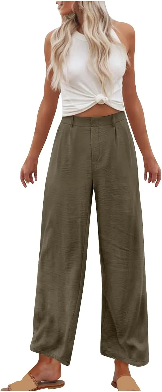 RKSTN Womens Loose Wide Leg Pants High Waist Straight Pants Casual Work Dress Pant Plain Trouser Pants with Pockets