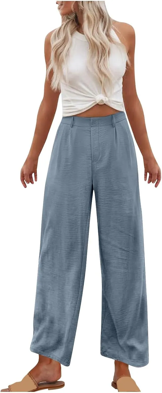 RKSTN Womens Loose Wide Leg Pants High Waist Straight Pants Casual Work Dress Pant Plain Trouser Pants with Pockets