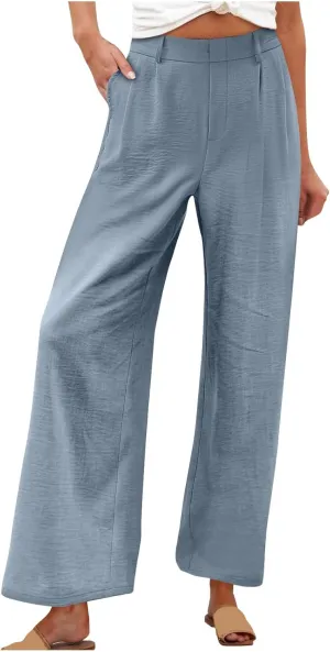 RKSTN Womens Loose Wide Leg Pants High Waist Straight Pants Casual Work Dress Pant Plain Trouser Pants with Pockets