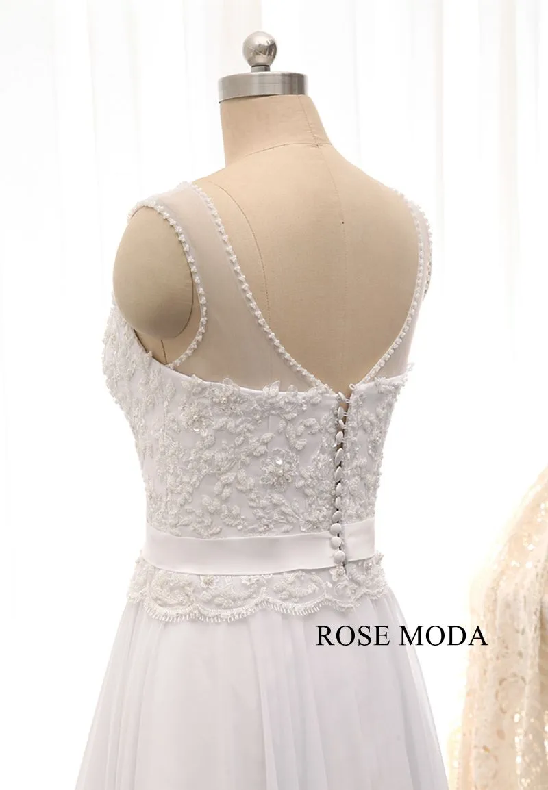 Rosemoda Elegant Beaded Lace Chiffon A Line Wedding Dress