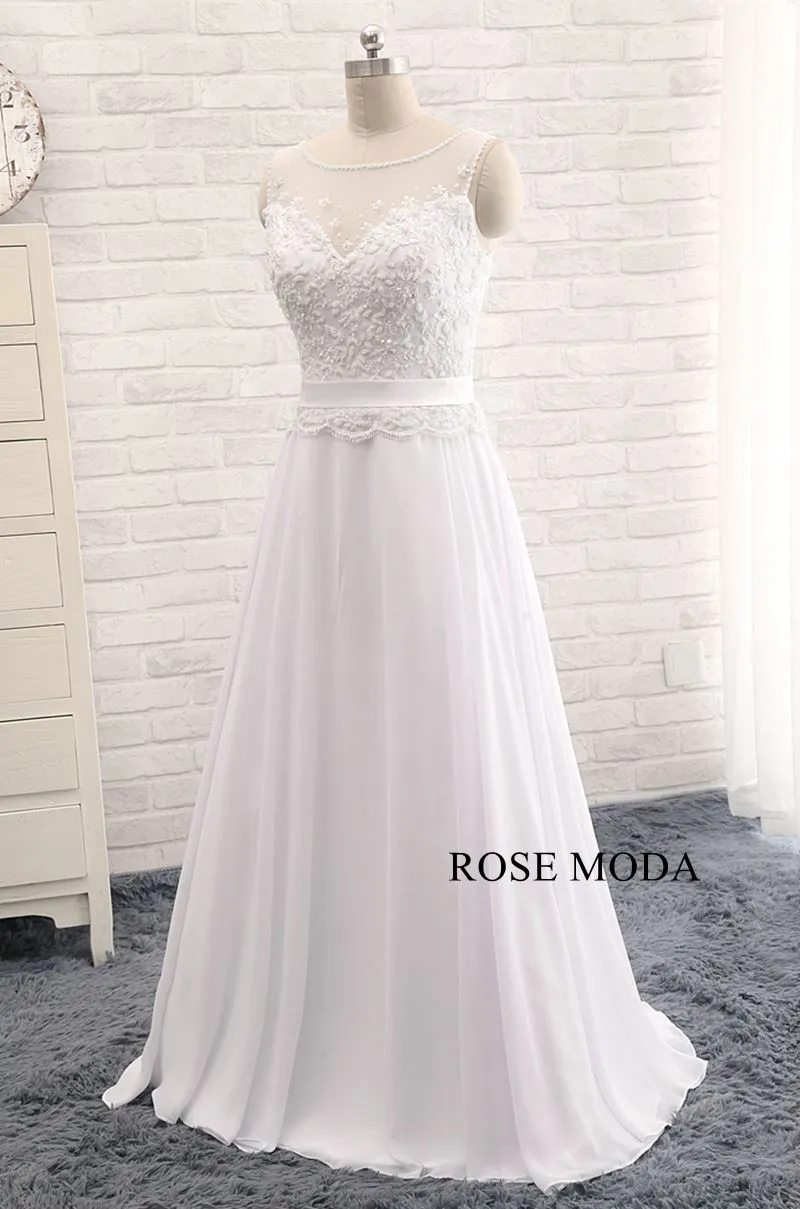 Rosemoda Elegant Beaded Lace Chiffon A Line Wedding Dress