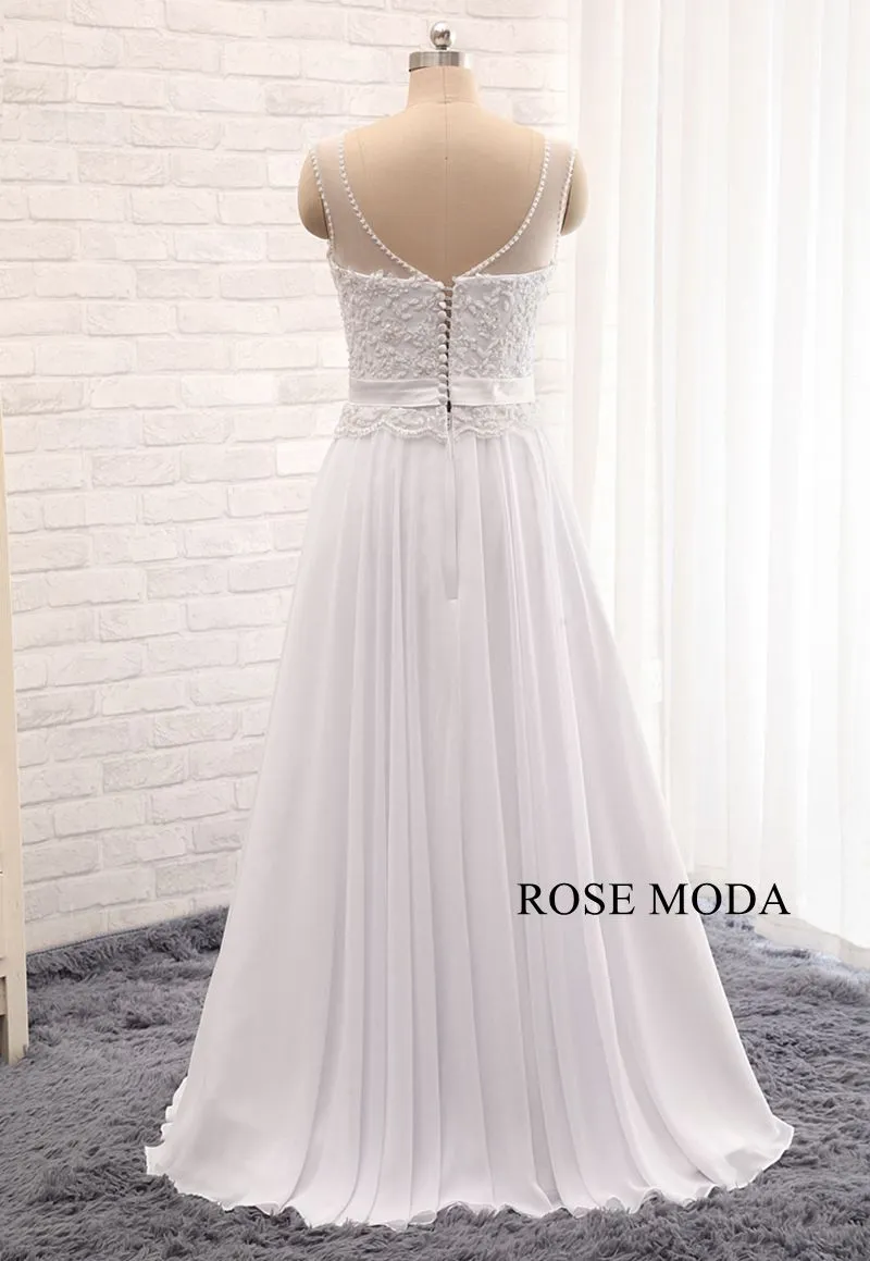 Rosemoda Elegant Beaded Lace Chiffon A Line Wedding Dress