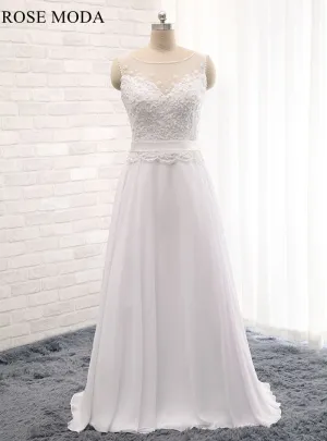 Rosemoda Elegant Beaded Lace Chiffon A Line Wedding Dress