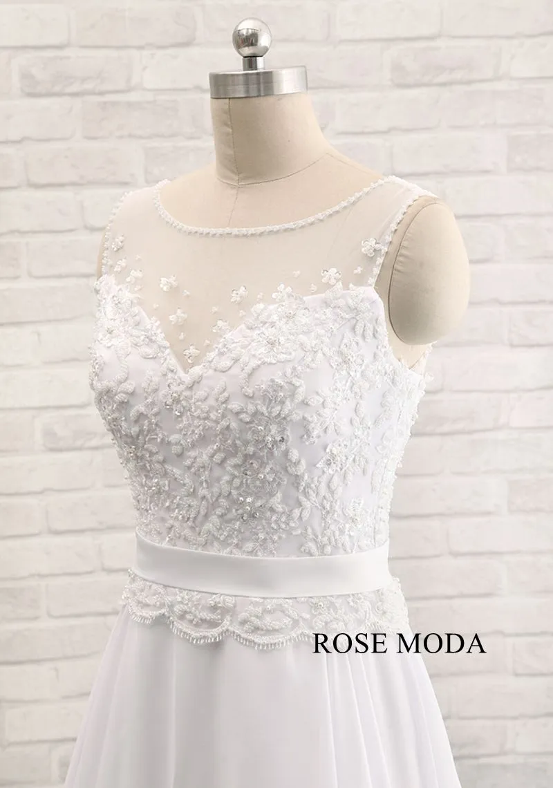 Rosemoda Elegant Beaded Lace Chiffon A Line Wedding Dress