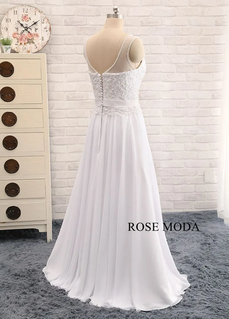 Rosemoda Elegant Beaded Lace Chiffon A Line Wedding Dress
