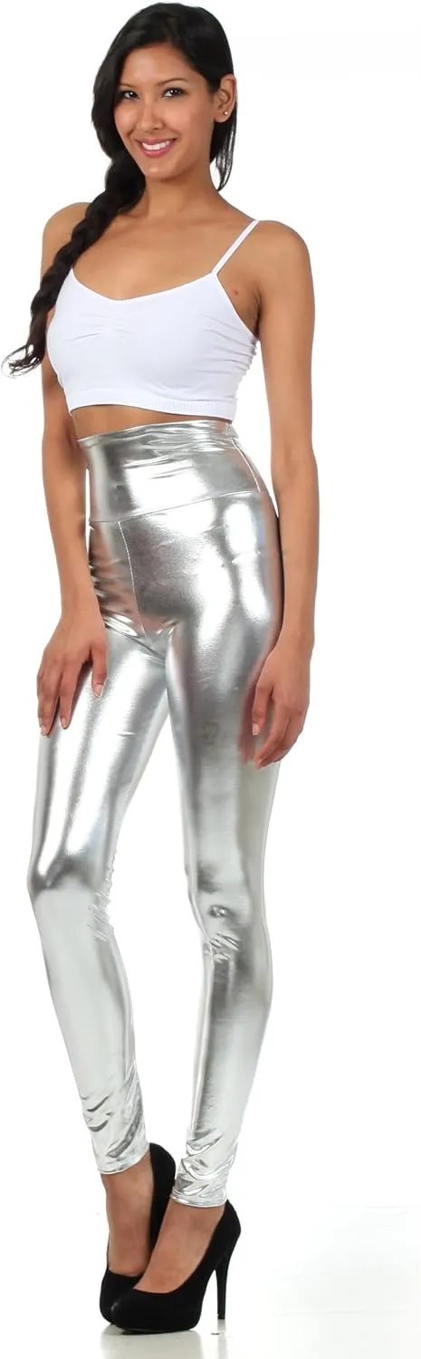 Sakkas Shiny Liquid Metallic High Waist Stretch Leggings - Made in USA