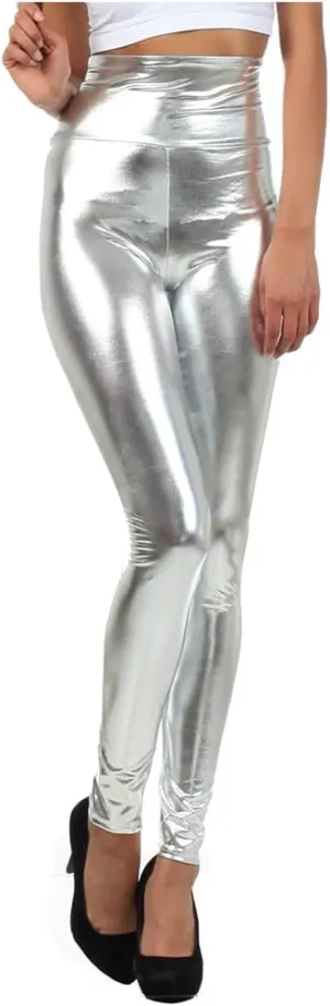 Sakkas Shiny Liquid Metallic High Waist Stretch Leggings - Made in USA