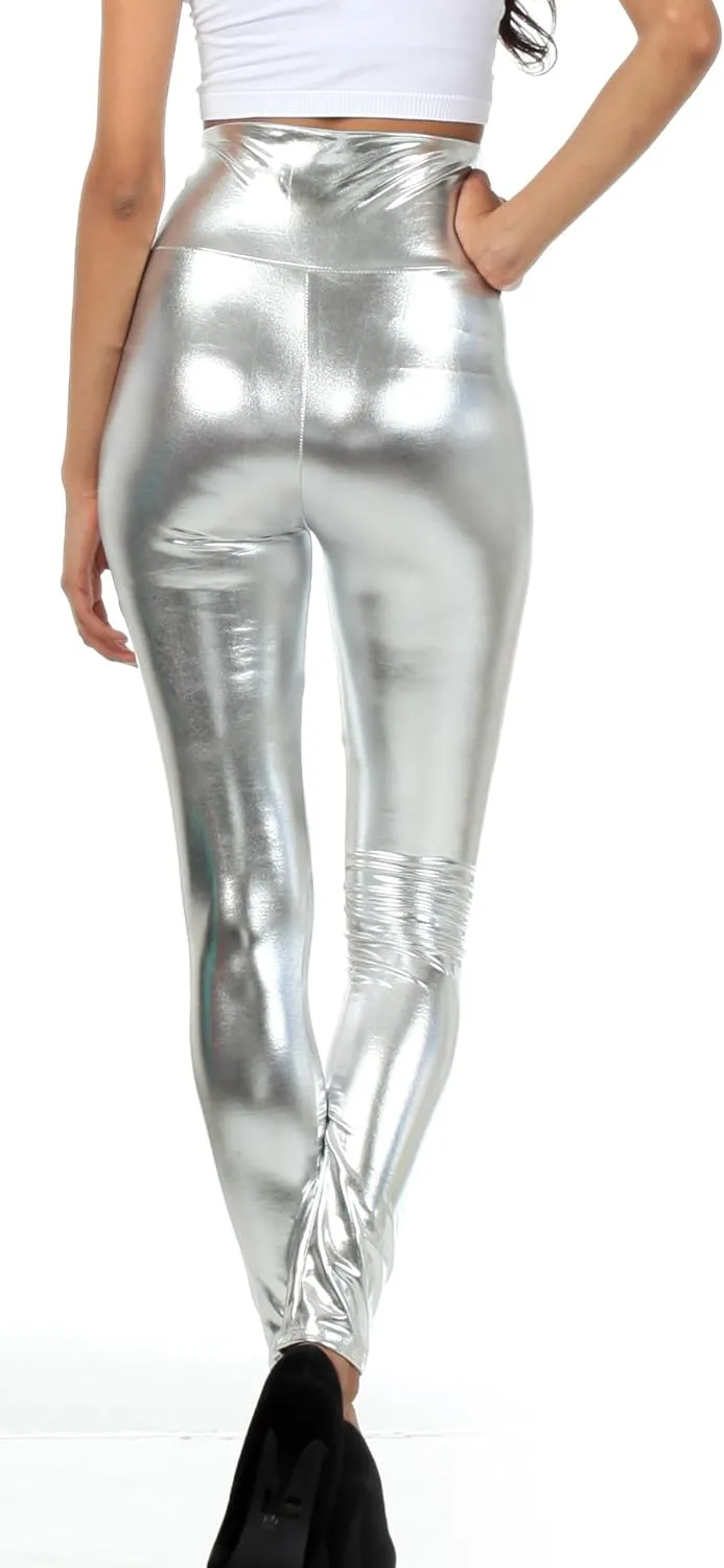 Sakkas Shiny Liquid Metallic High Waist Stretch Leggings - Made in USA