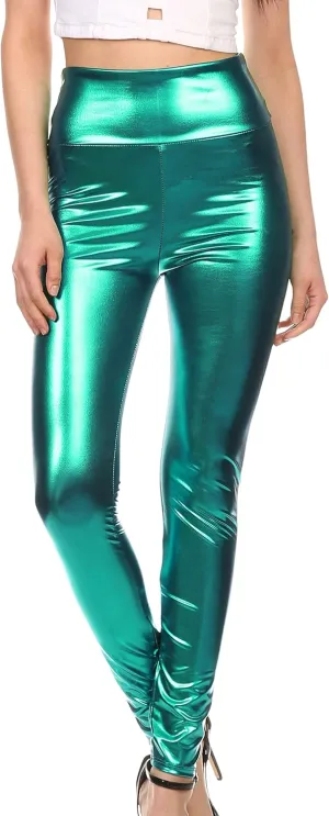 Sakkas Shiny Liquid Metallic High Waist Stretch Leggings - Made in USA
