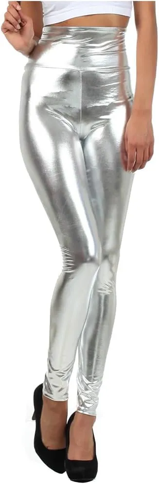 Sakkas Shiny Liquid Metallic High Waist Stretch Leggings - Made in USA