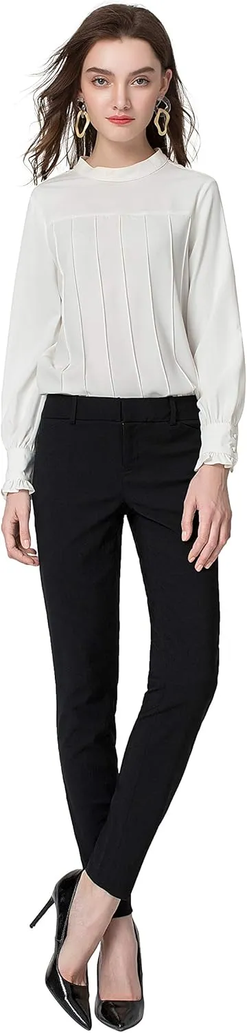 SATINATO Women's Casual Work Pants Skinny Slacks Leggings Comfort Mid Rise