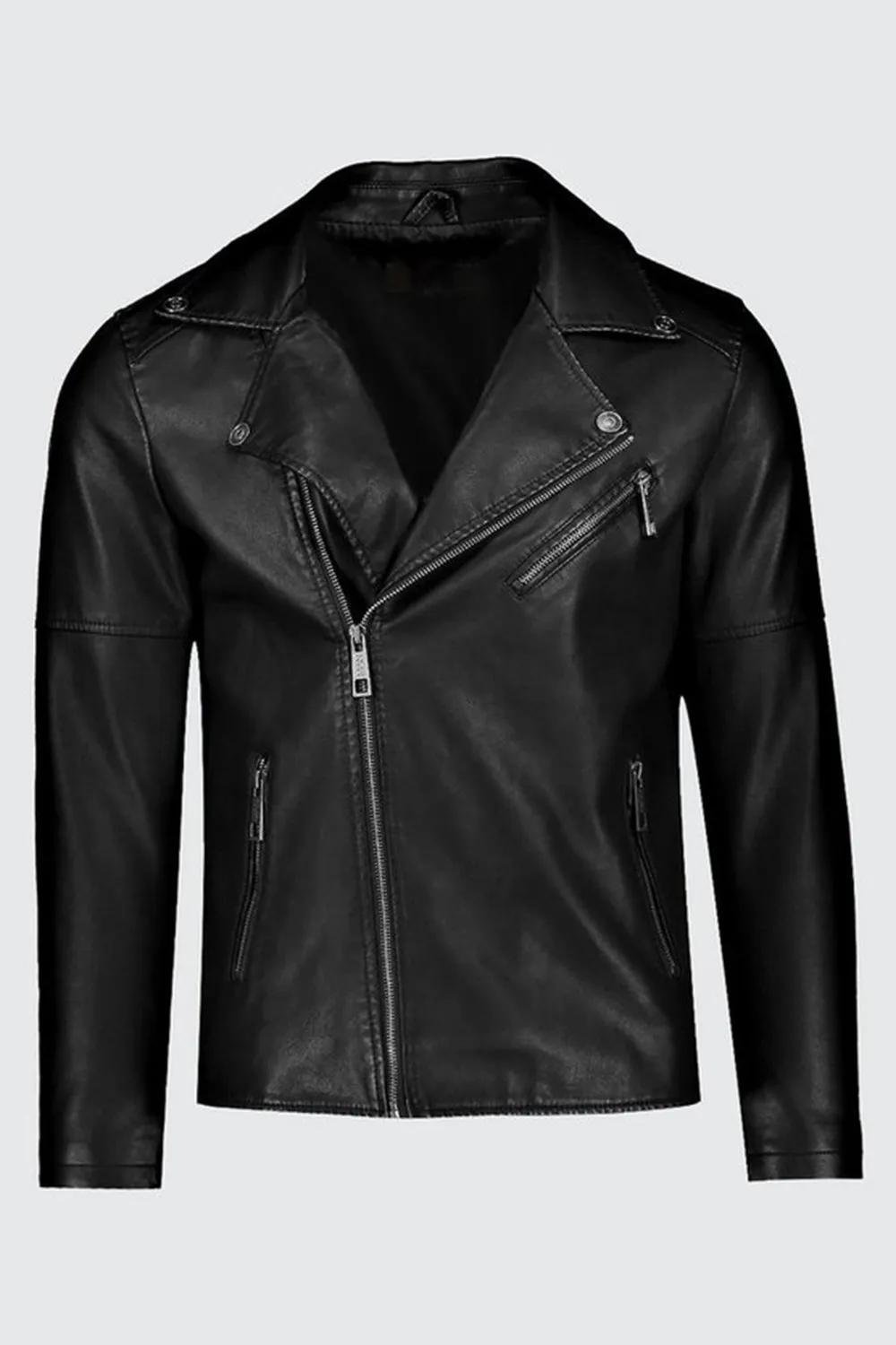 Shining Black Cowhide Leather Jacket