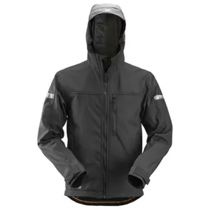 Snickers Workwear Men's Softshell Work Jacket AllroundWork Water Repellent and Windproof with Hood Sizes XS-3XL