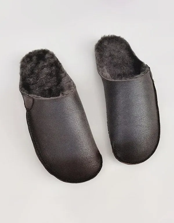 Soft Leather Non-slip Plush Winter Slippers