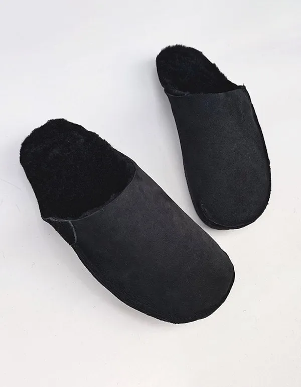 Soft Leather Non-slip Plush Winter Slippers